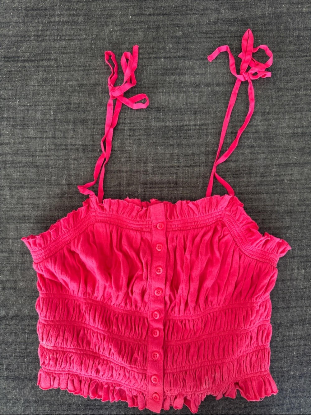 Urban Outfitters Hot Pink Ruffle Button Crop Top